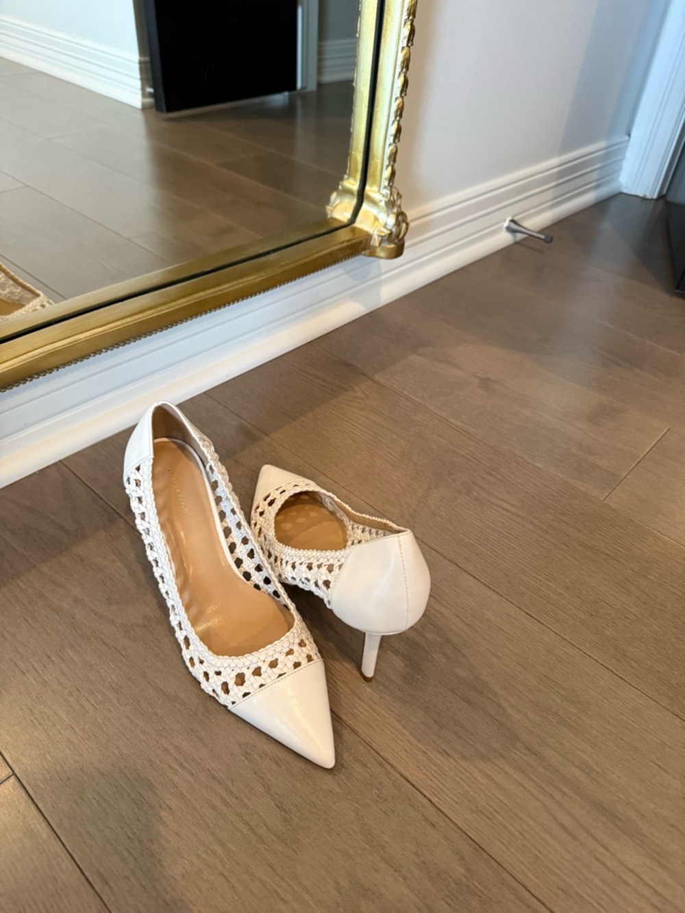 Ann Taylor White Pointed-Toe Crochet Pumps